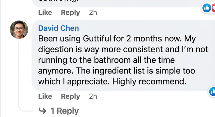 Screenshot of a real Facebook comment reviewing Guttiful