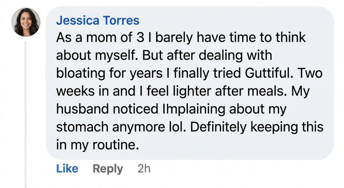 Screenshot of a real Facebook comment reviewing Guttiful