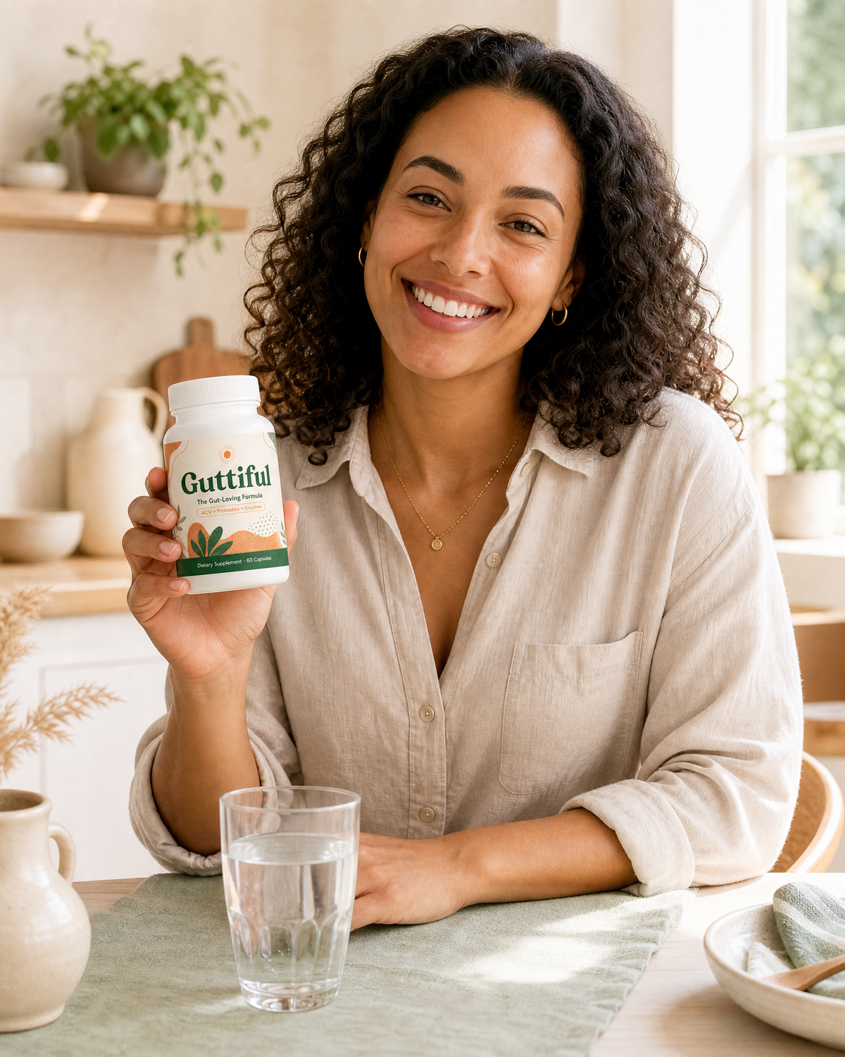 Hands preparing a healthy meal in the kitchen with Guttiful gut health supplement as part of a daily routine