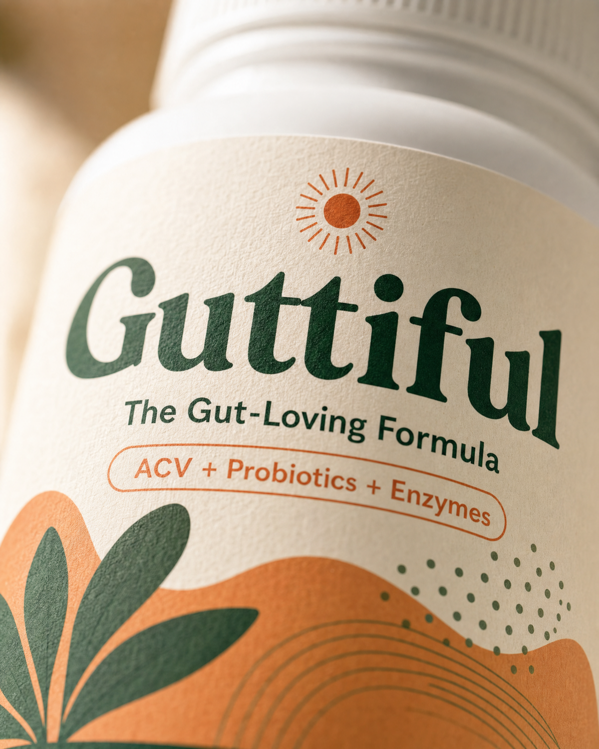 Close-up of the Guttiful gut health supplement label
